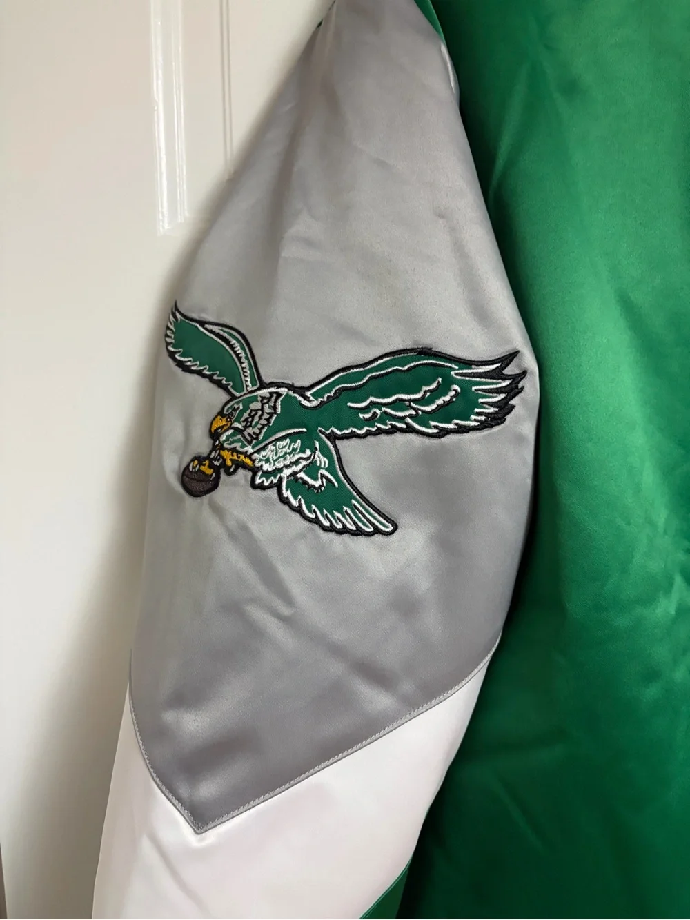 Mitchell and Ness Eagles Satin Bomber Jacket - Green/Gray/White New With Tags